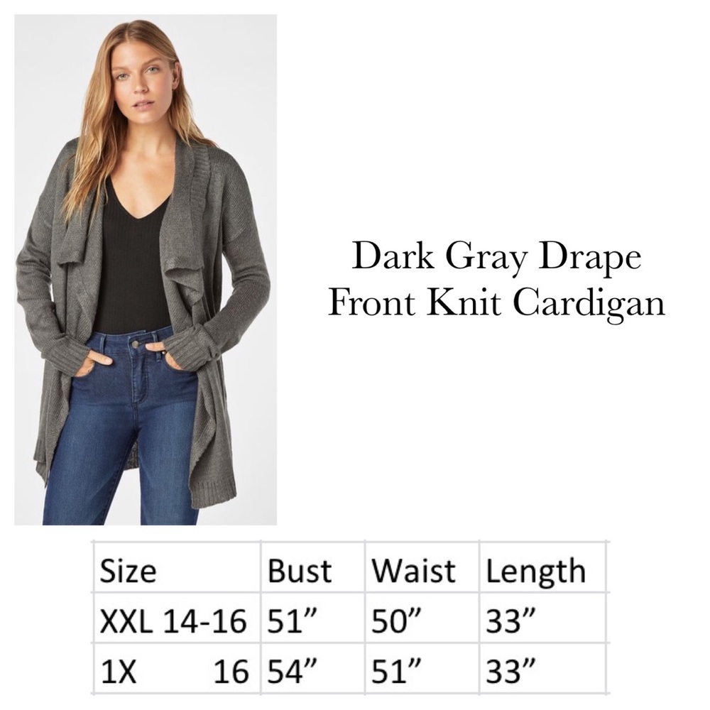 Plus Size Dark Gray Drape Front Knit Cardigan - Picture 6 of 6